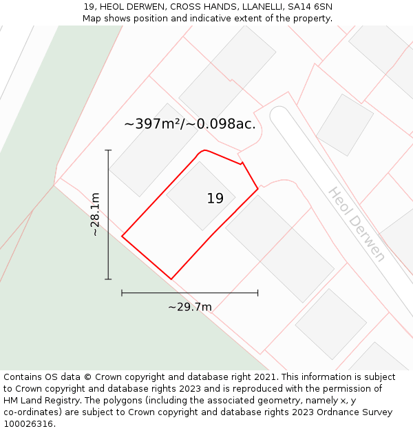 19, HEOL DERWEN, CROSS HANDS, LLANELLI, SA14 6SN: Plot and title map