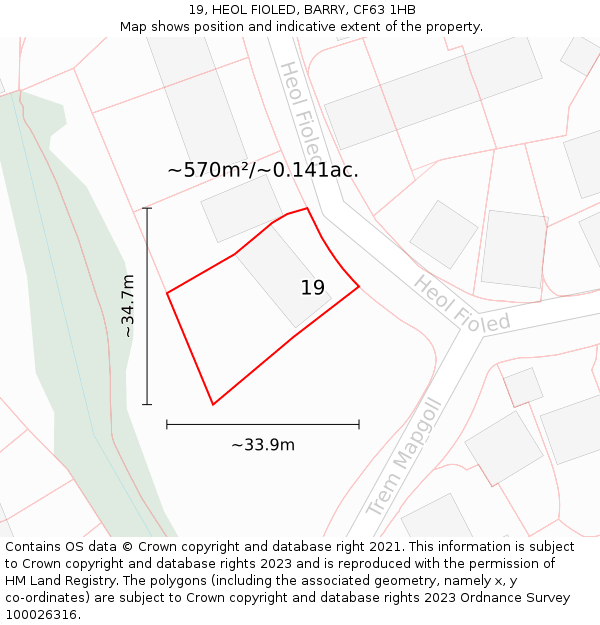 19, HEOL FIOLED, BARRY, CF63 1HB: Plot and title map