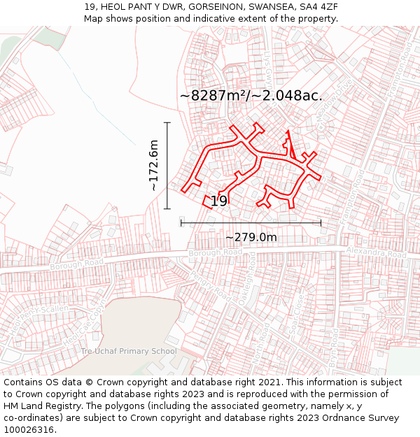 19, HEOL PANT Y DWR, GORSEINON, SWANSEA, SA4 4ZF: Plot and title map