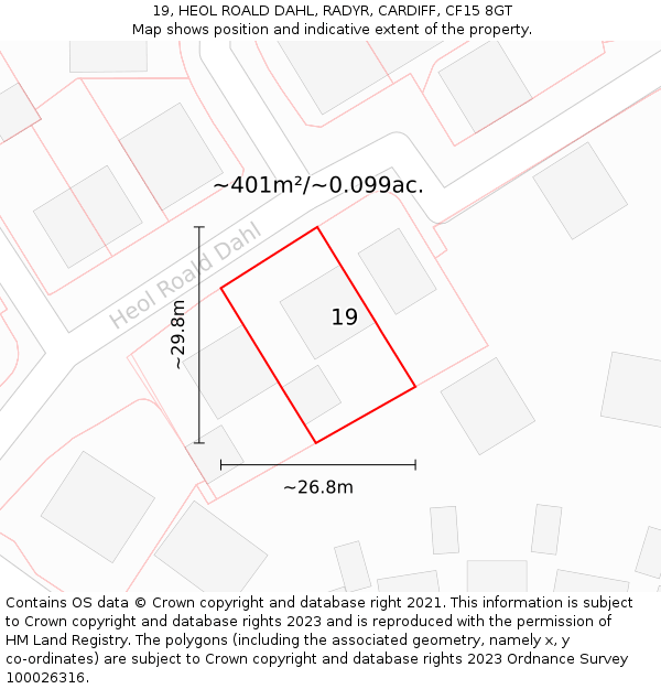 19, HEOL ROALD DAHL, RADYR, CARDIFF, CF15 8GT: Plot and title map