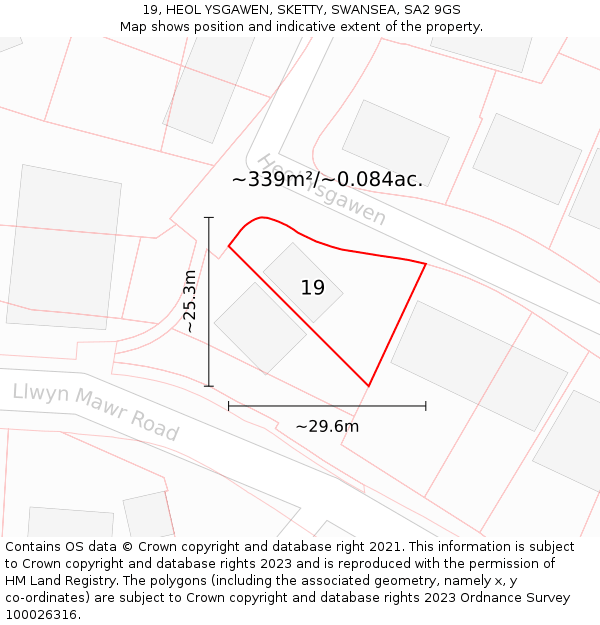 19, HEOL YSGAWEN, SKETTY, SWANSEA, SA2 9GS: Plot and title map