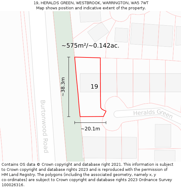 19, HERALDS GREEN, WESTBROOK, WARRINGTON, WA5 7WT: Plot and title map