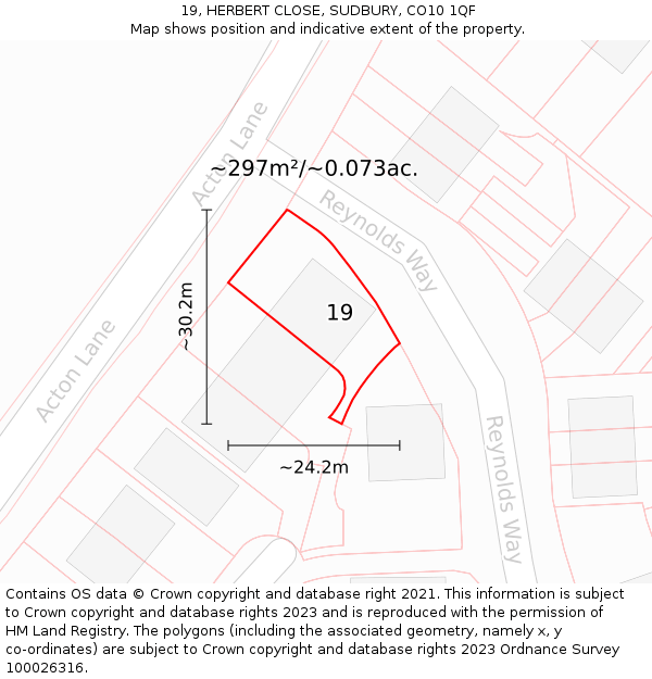 19, HERBERT CLOSE, SUDBURY, CO10 1QF: Plot and title map
