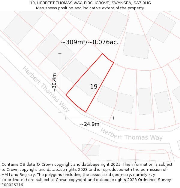 19, HERBERT THOMAS WAY, BIRCHGROVE, SWANSEA, SA7 0HG: Plot and title map