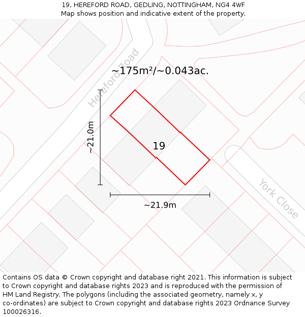 19, HEREFORD ROAD, GEDLING, NOTTINGHAM, NG4 4WF: Plot and title map