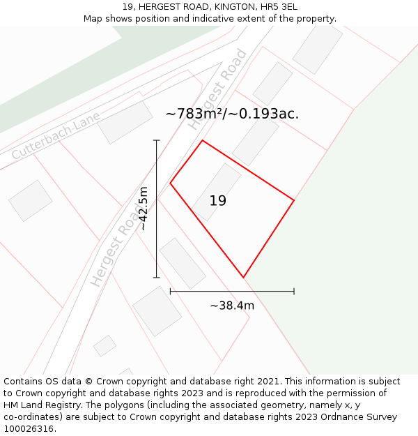 19, HERGEST ROAD, KINGTON, HR5 3EL: Plot and title map