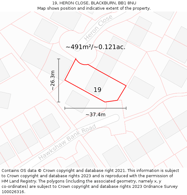 19, HERON CLOSE, BLACKBURN, BB1 8NU: Plot and title map