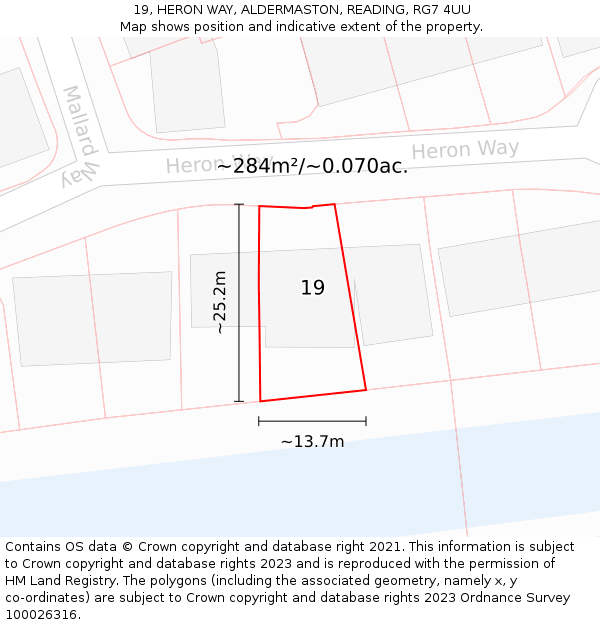19, HERON WAY, ALDERMASTON, READING, RG7 4UU: Plot and title map