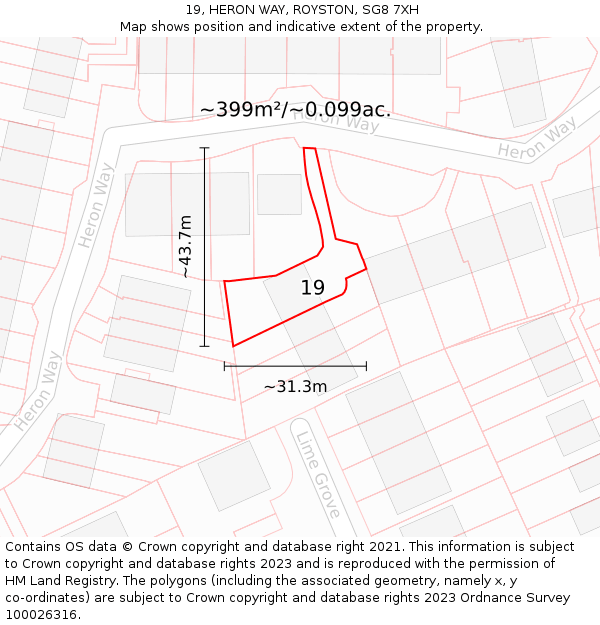 19, HERON WAY, ROYSTON, SG8 7XH: Plot and title map