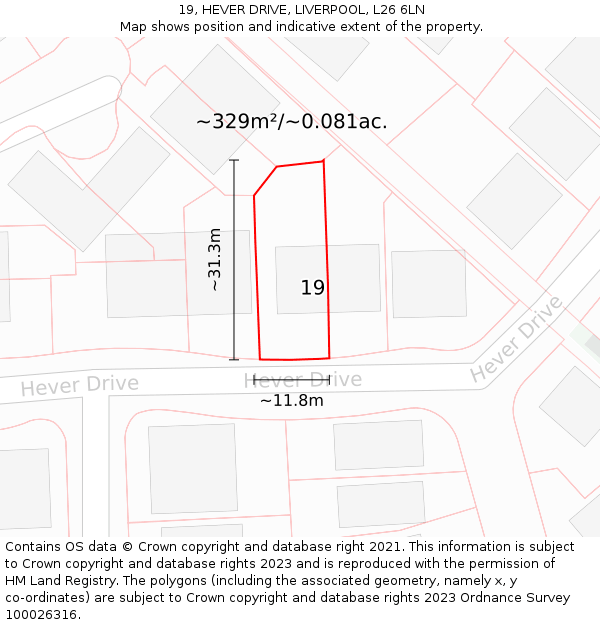 19, HEVER DRIVE, LIVERPOOL, L26 6LN: Plot and title map