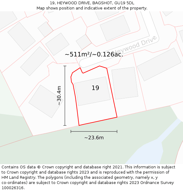 19, HEYWOOD DRIVE, BAGSHOT, GU19 5DL: Plot and title map