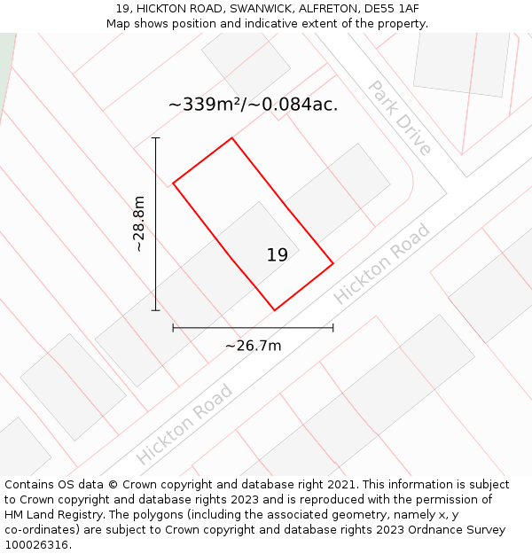 19, HICKTON ROAD, SWANWICK, ALFRETON, DE55 1AF: Plot and title map