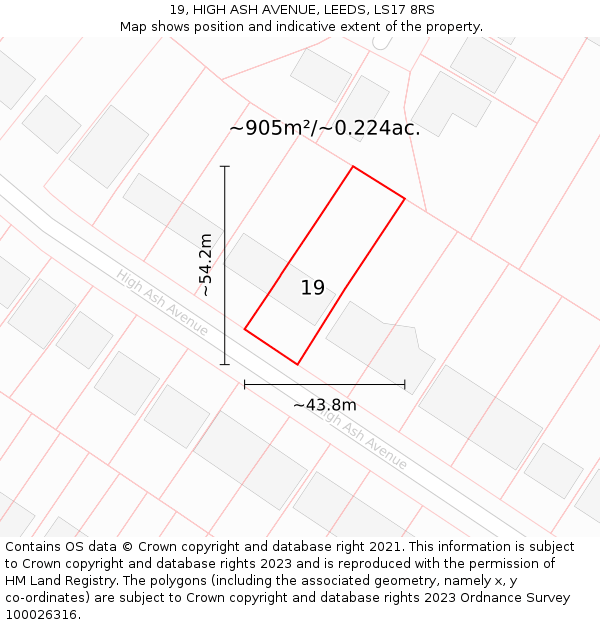 19, HIGH ASH AVENUE, LEEDS, LS17 8RS: Plot and title map