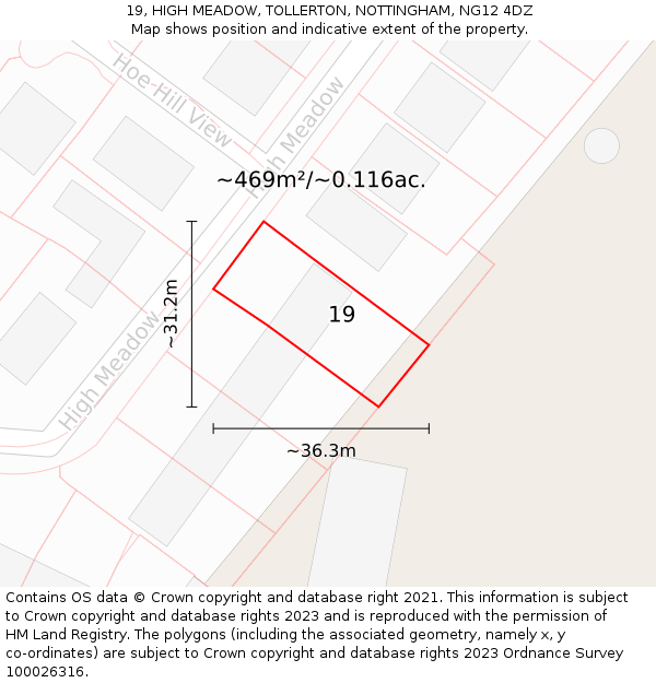 19, HIGH MEADOW, TOLLERTON, NOTTINGHAM, NG12 4DZ: Plot and title map