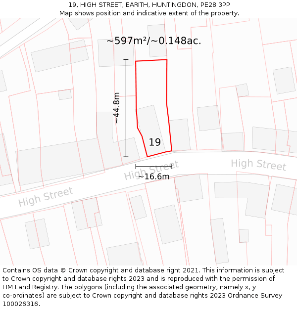 19, HIGH STREET, EARITH, HUNTINGDON, PE28 3PP: Plot and title map