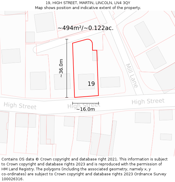 19, HIGH STREET, MARTIN, LINCOLN, LN4 3QY: Plot and title map