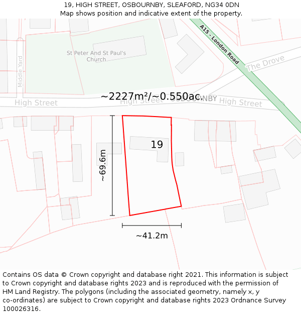 19, HIGH STREET, OSBOURNBY, SLEAFORD, NG34 0DN: Plot and title map