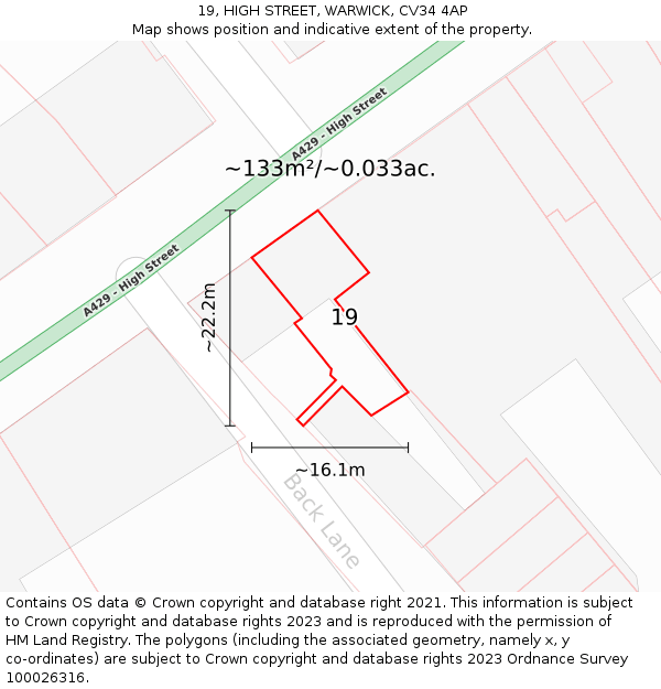 19, HIGH STREET, WARWICK, CV34 4AP: Plot and title map