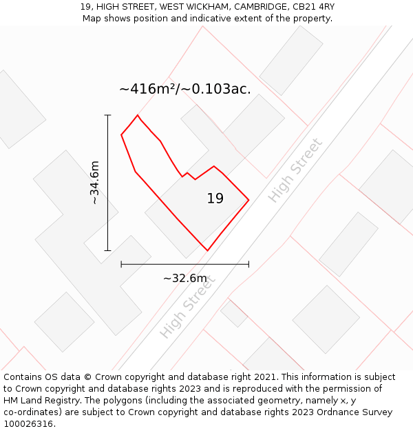 19, HIGH STREET, WEST WICKHAM, CAMBRIDGE, CB21 4RY: Plot and title map