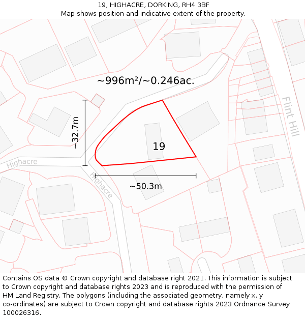 19, HIGHACRE, DORKING, RH4 3BF: Plot and title map