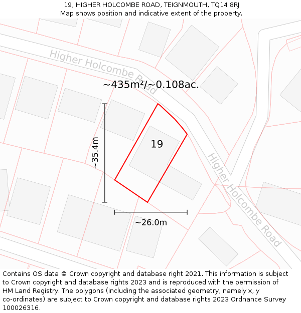 19, HIGHER HOLCOMBE ROAD, TEIGNMOUTH, TQ14 8RJ: Plot and title map