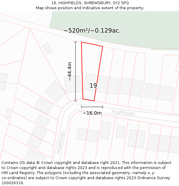 19, HIGHFIELDS, SHREWSBURY, SY2 5PQ: Plot and title map
