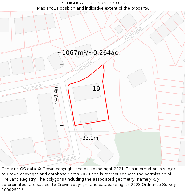 19, HIGHGATE, NELSON, BB9 0DU: Plot and title map