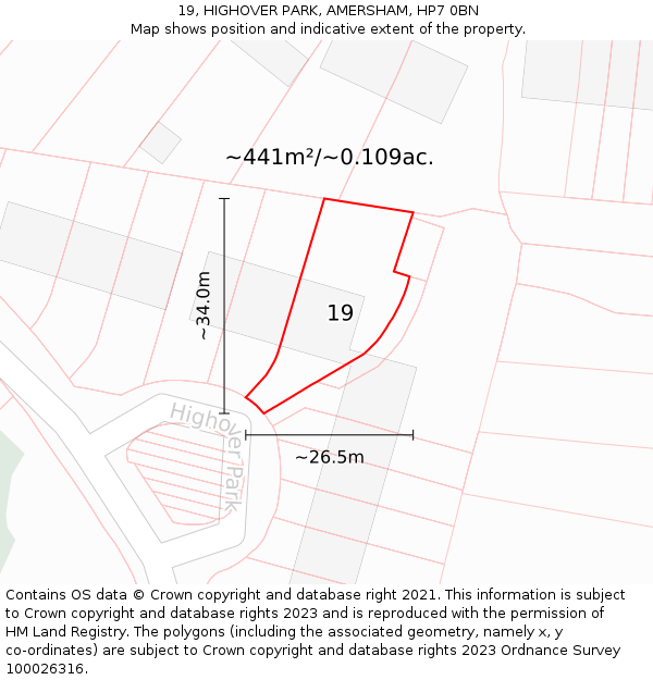 19, HIGHOVER PARK, AMERSHAM, HP7 0BN: Plot and title map