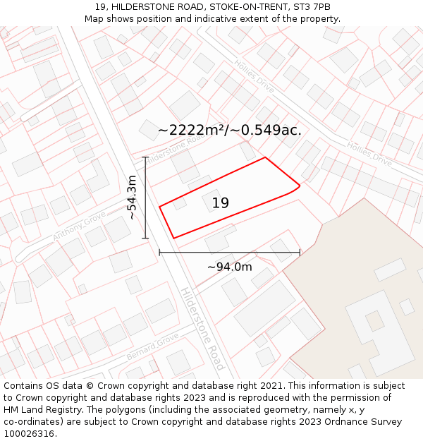 19, HILDERSTONE ROAD, STOKE-ON-TRENT, ST3 7PB: Plot and title map