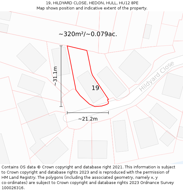 19, HILDYARD CLOSE, HEDON, HULL, HU12 8PE: Plot and title map