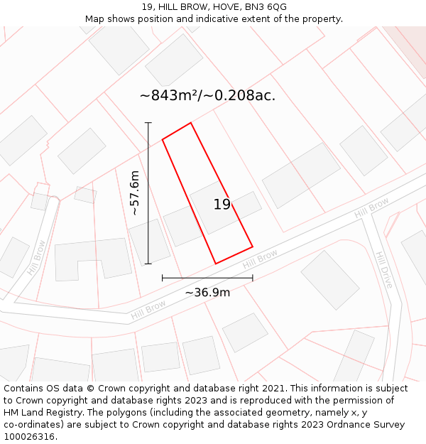 19, HILL BROW, HOVE, BN3 6QG: Plot and title map