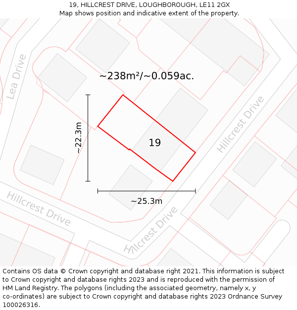 19, HILLCREST DRIVE, LOUGHBOROUGH, LE11 2GX: Plot and title map