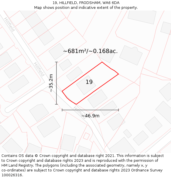 19, HILLFIELD, FRODSHAM, WA6 6DA: Plot and title map