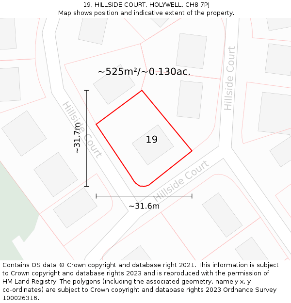 19, HILLSIDE COURT, HOLYWELL, CH8 7PJ: Plot and title map