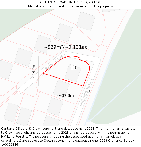 19, HILLSIDE ROAD, KNUTSFORD, WA16 6TH: Plot and title map