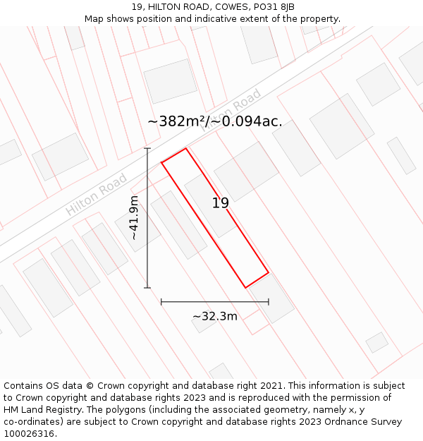 19, HILTON ROAD, COWES, PO31 8JB: Plot and title map