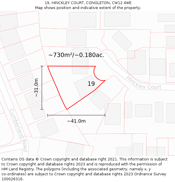 19, HINCKLEY COURT, CONGLETON, CW12 4WE: Plot and title map