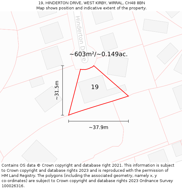 19, HINDERTON DRIVE, WEST KIRBY, WIRRAL, CH48 8BN: Plot and title map