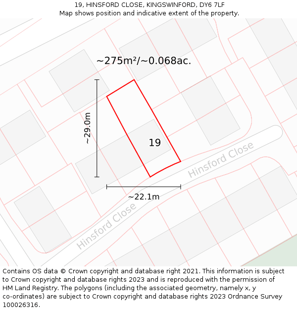 19, HINSFORD CLOSE, KINGSWINFORD, DY6 7LF: Plot and title map