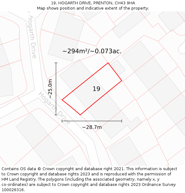 19, HOGARTH DRIVE, PRENTON, CH43 9HA: Plot and title map