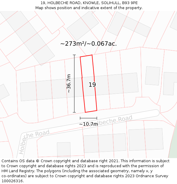 19, HOLBECHE ROAD, KNOWLE, SOLIHULL, B93 9PE: Plot and title map