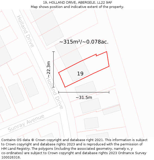 19, HOLLAND DRIVE, ABERGELE, LL22 9AF: Plot and title map