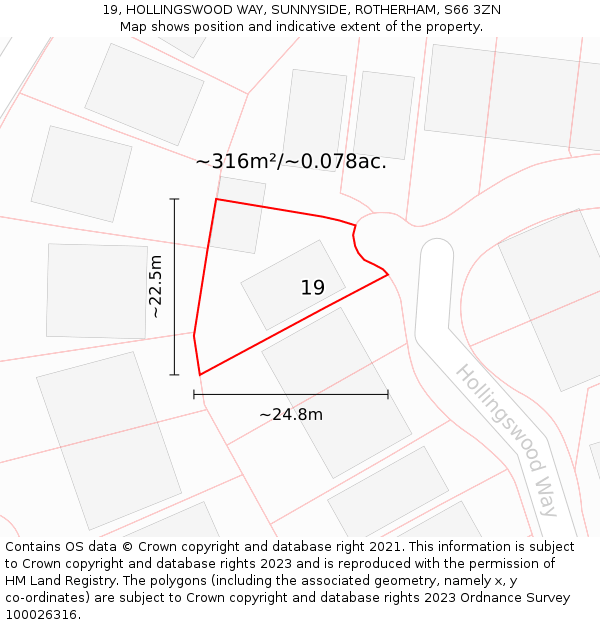 19, HOLLINGSWOOD WAY, SUNNYSIDE, ROTHERHAM, S66 3ZN: Plot and title map