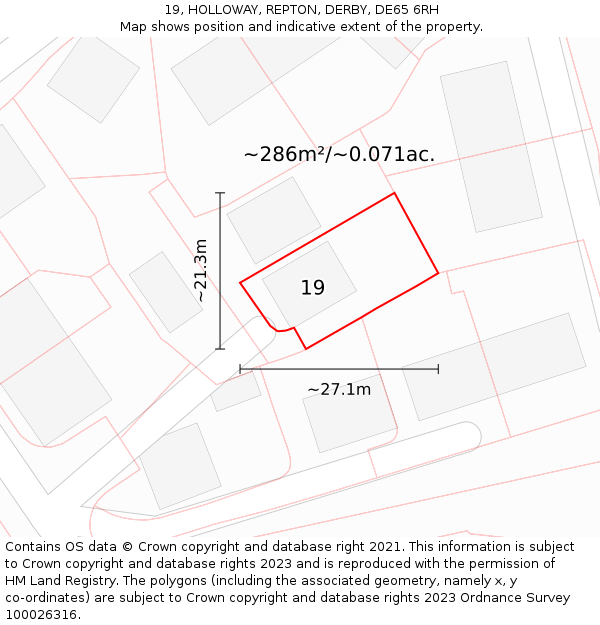 19, HOLLOWAY, REPTON, DERBY, DE65 6RH: Plot and title map