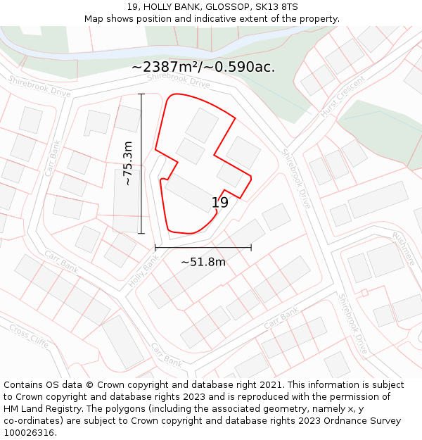 19, HOLLY BANK, GLOSSOP, SK13 8TS: Plot and title map