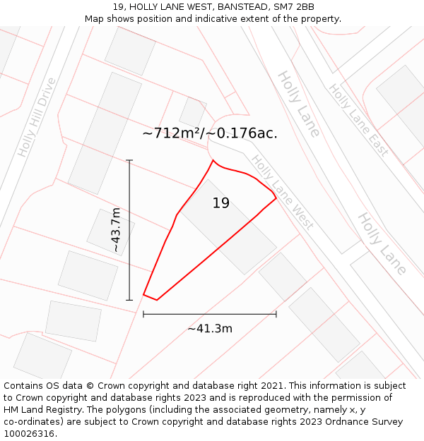 19, HOLLY LANE WEST, BANSTEAD, SM7 2BB: Plot and title map