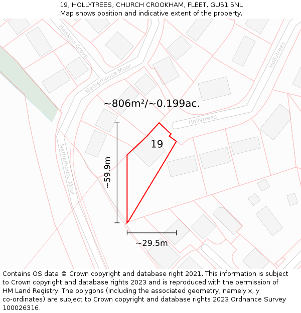 19, HOLLYTREES, CHURCH CROOKHAM, FLEET, GU51 5NL: Plot and title map