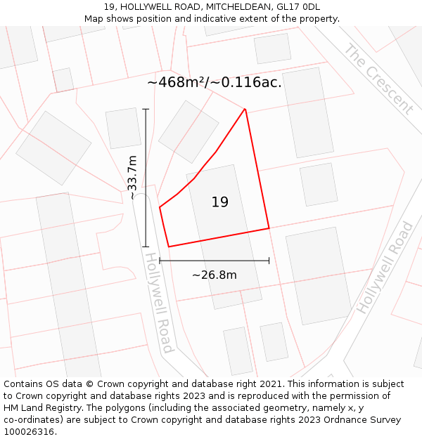 19, HOLLYWELL ROAD, MITCHELDEAN, GL17 0DL: Plot and title map