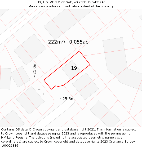 19, HOLMFIELD GROVE, WAKEFIELD, WF2 7AE: Plot and title map