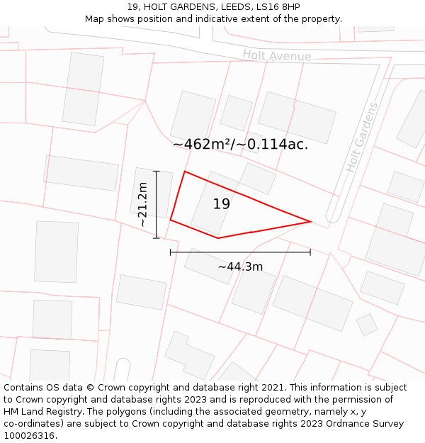 19, HOLT GARDENS, LEEDS, LS16 8HP: Plot and title map